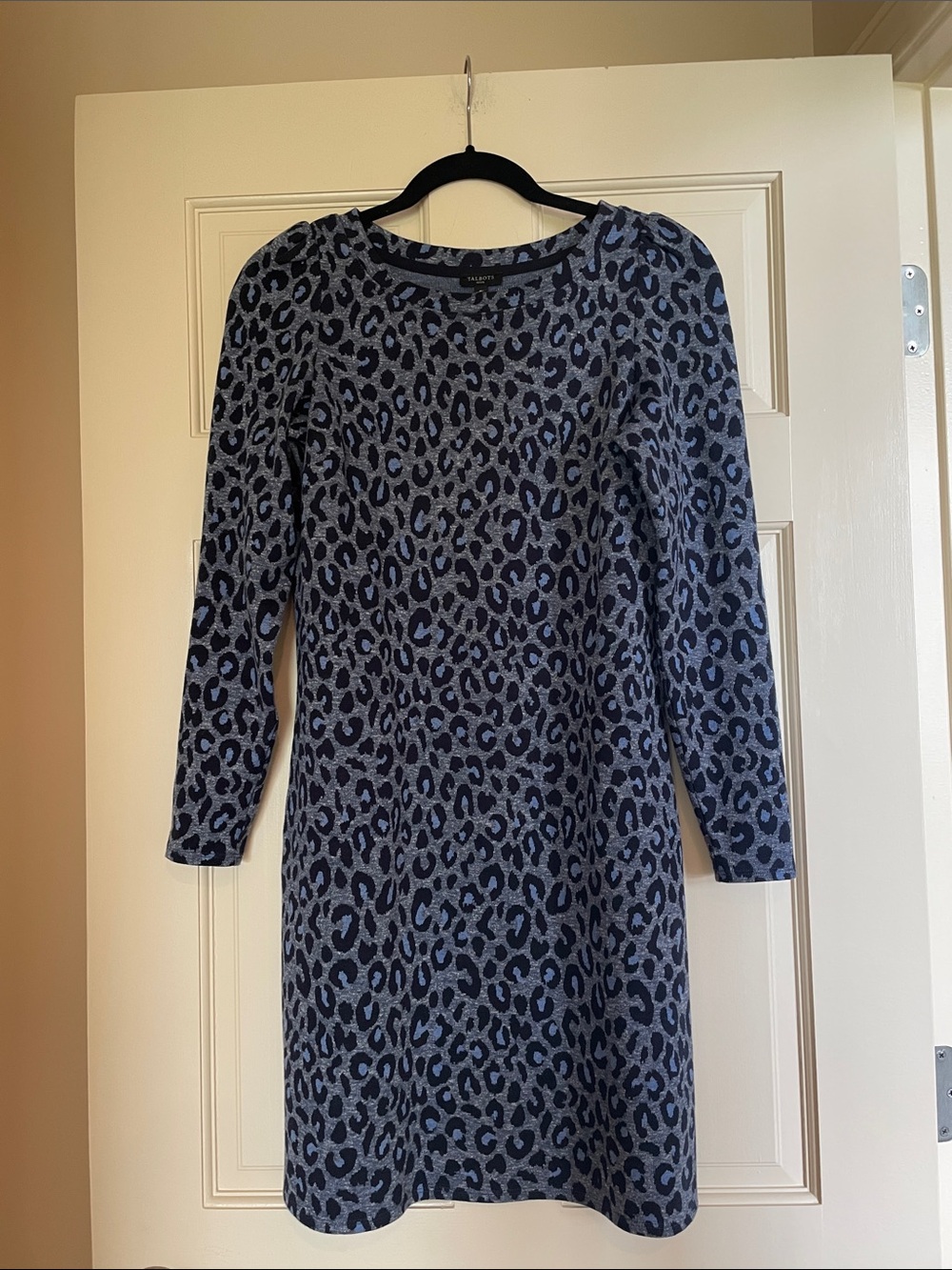 Talbots Blue Leopard-Print Long Sleeve Dress